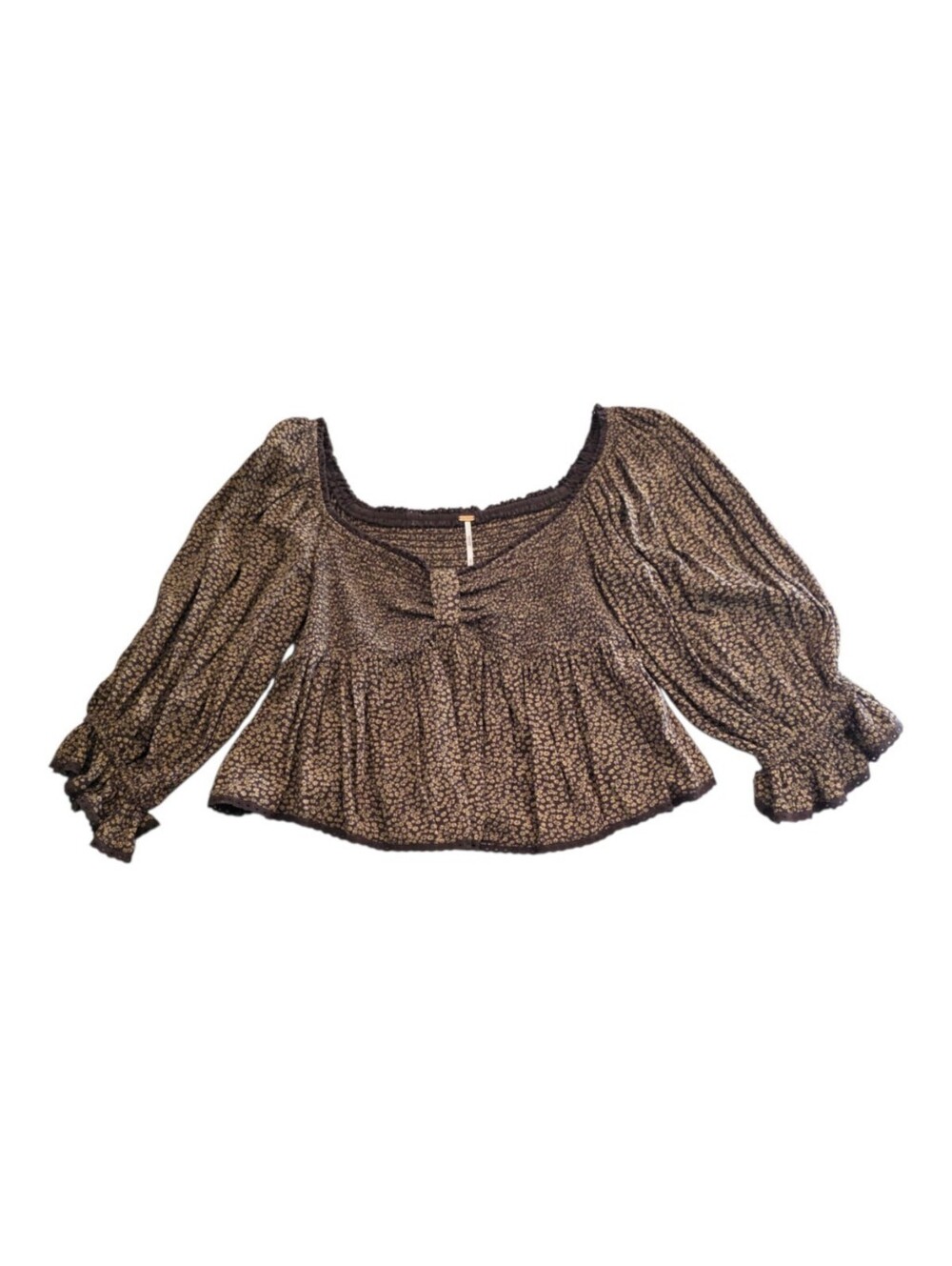 Free People Brittnee Printed Stretch Smocked Peplum Top Brown Floral